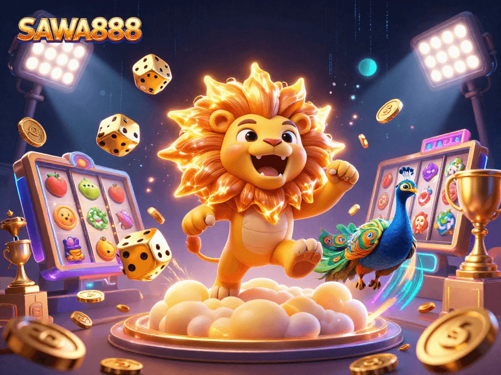 SAWA888 reels spin amidst golden elements showcasing vibrant slot gaming excitement