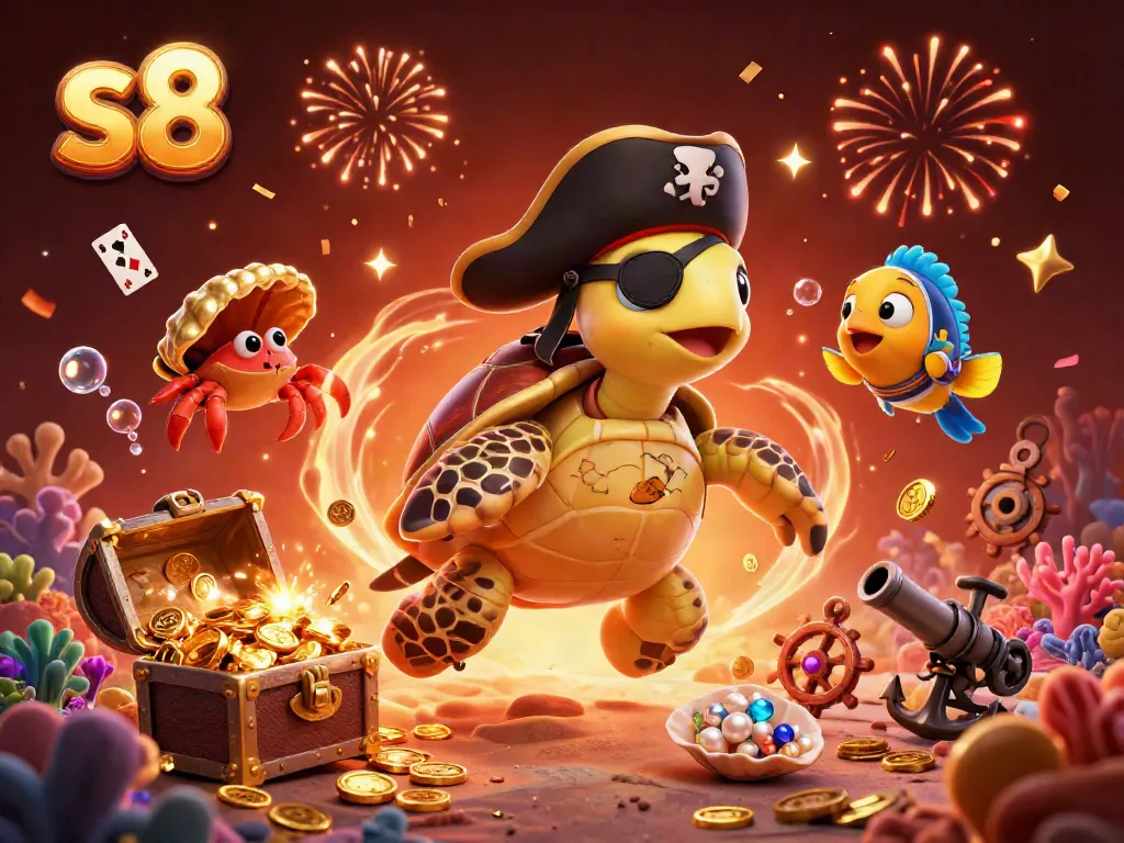 Experience the thrilling world of s8 casino featuring a pirate turtle amidst gold coins and treasure.