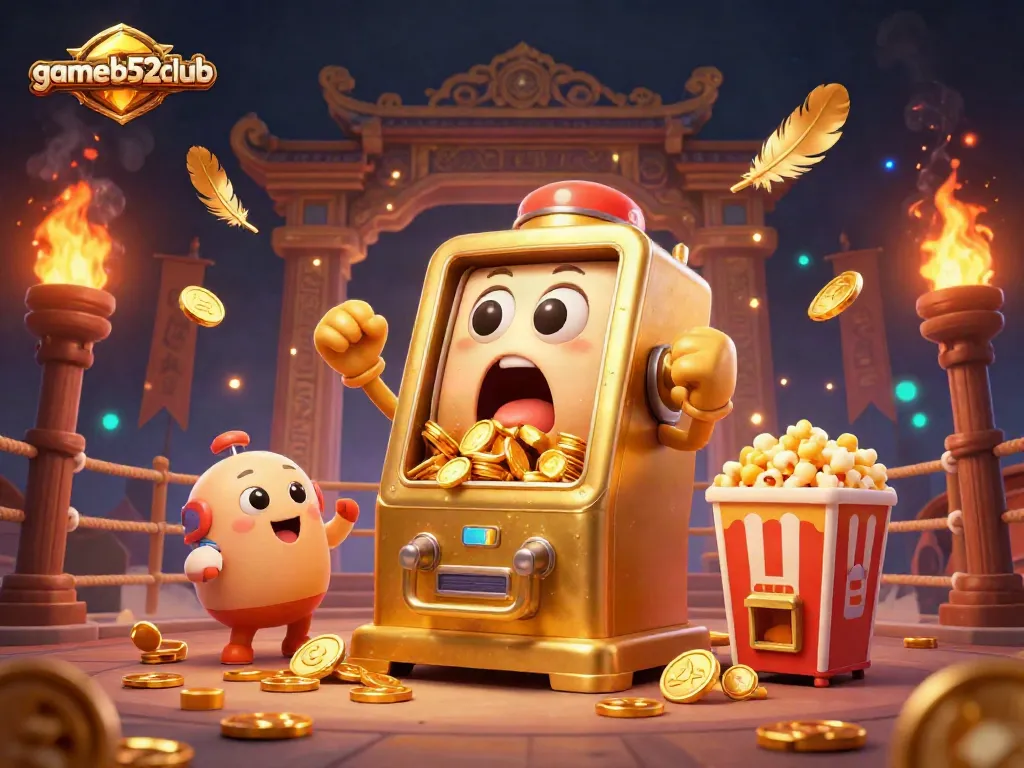 Experience gameb52club with an exciting golden slot machine hitting its jackpot as coins overflow.