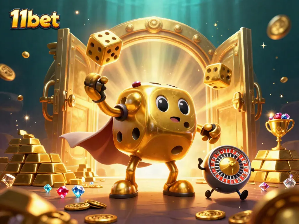 Engage with the exciting world of 11bet through this dynamic casino illustration capturing a vibrant gaming scene.