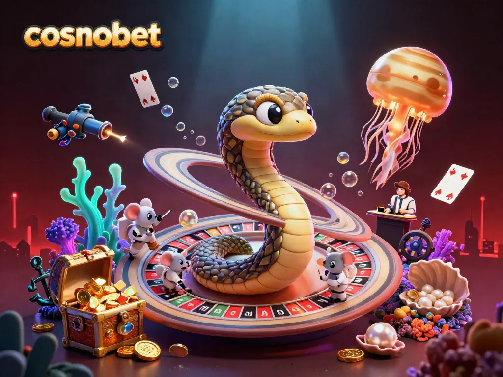 Experience exciting bets at Cosmobet with astronaut mice gambling around a Saturn ring snake roulette wheel.