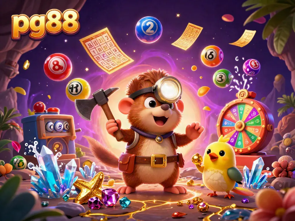 Experience thrilling gaming fun at pg88 with vibrant casino elements and a treasure hunting mole.