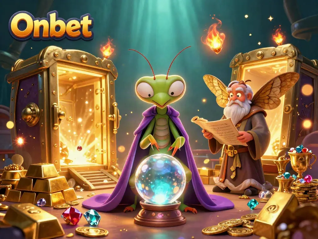 Engage with Onbet's magical casino experience featuring whimsical characters and golden treasures.