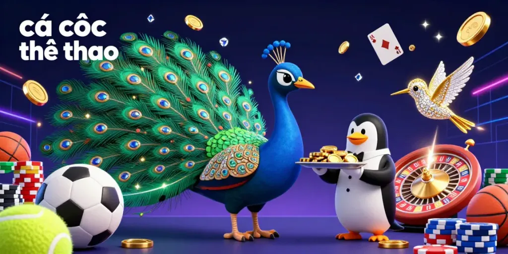 Experience cá cược thể thao with dynamic sports elements and vibrant colors in this 3D illustration.