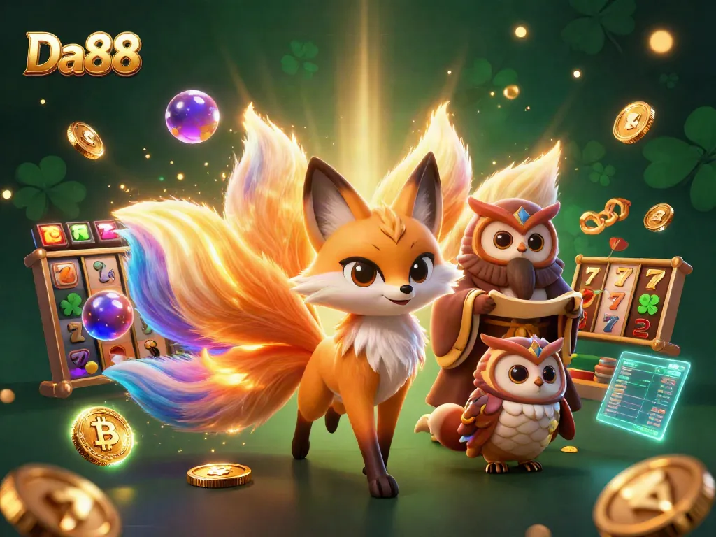 Experience thrilling gaming at Da88 with vibrant casino spirit characters and dynamic slot elements.