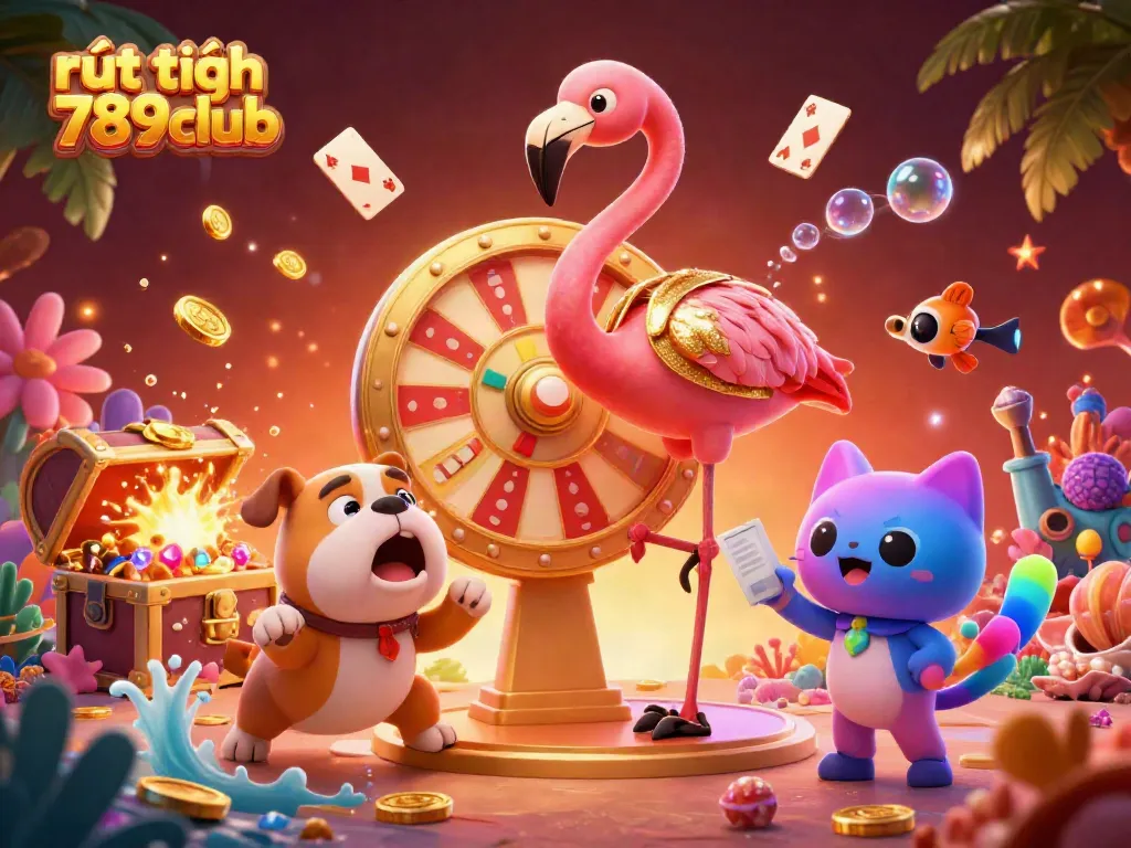 Experience thrilling rút tiền 789club interactions with a vibrant jackpot scene featuring energetic characters.