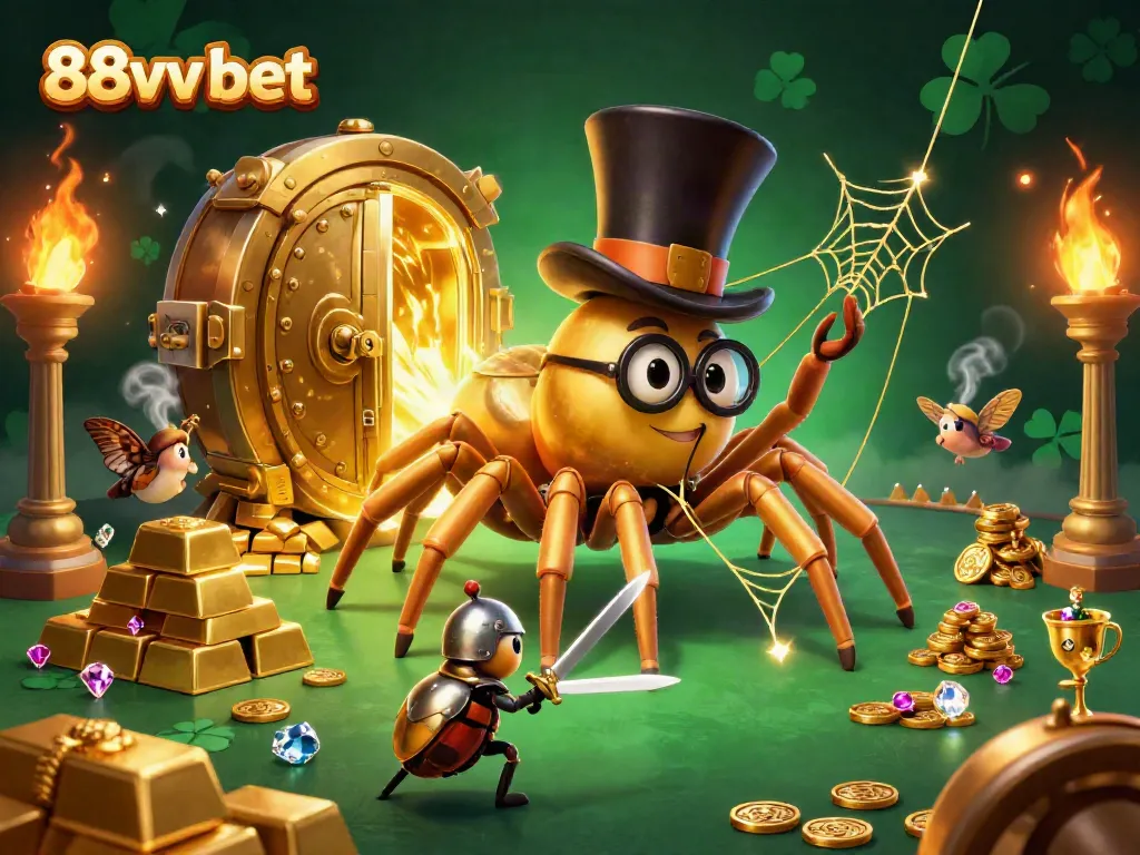 Experience the excitement of 88vv bet as the golden tarantula weaves a treasure web in a vibrant casino atmosphere.