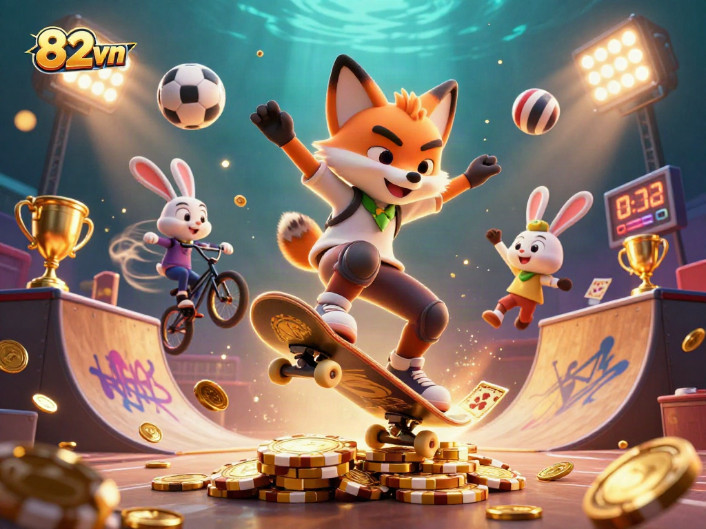 Engage with the 82vn casino thrill in this vibrant 3D illustration of gaming action.