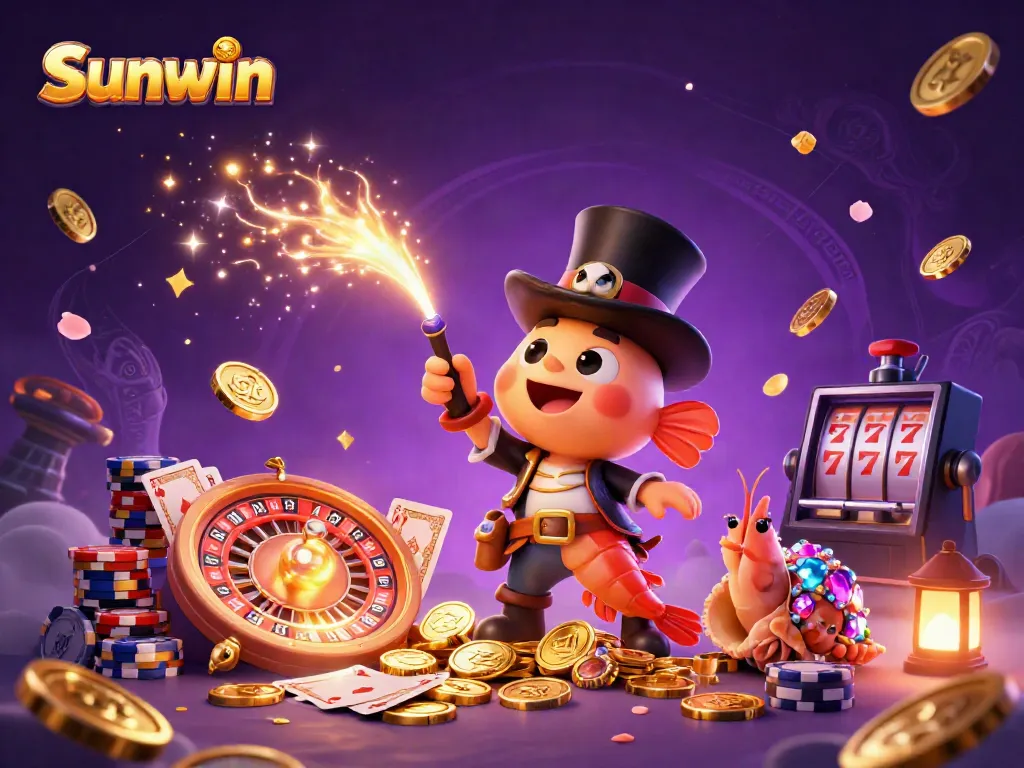 Experience thrilling gameplay with Sunwin, featuring an anglerfish, shrimp, and sea snail in a vibrant casino setting.