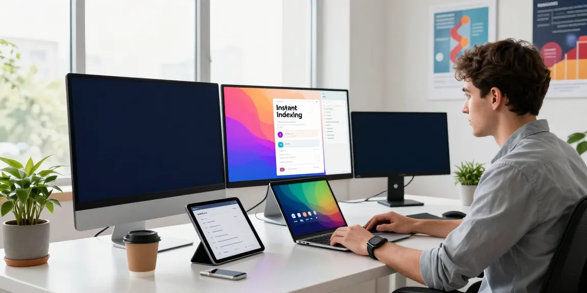 Content strategist focused on creating a blog post about instant indexing in a vibrant workspace.