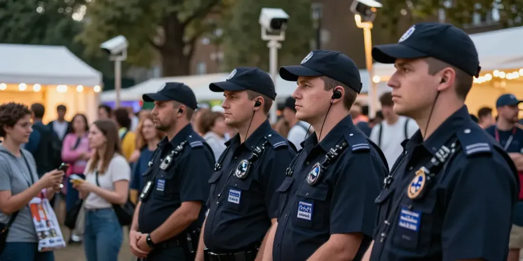 A reliable security team ensuring safety at a London event, embodying community security services.