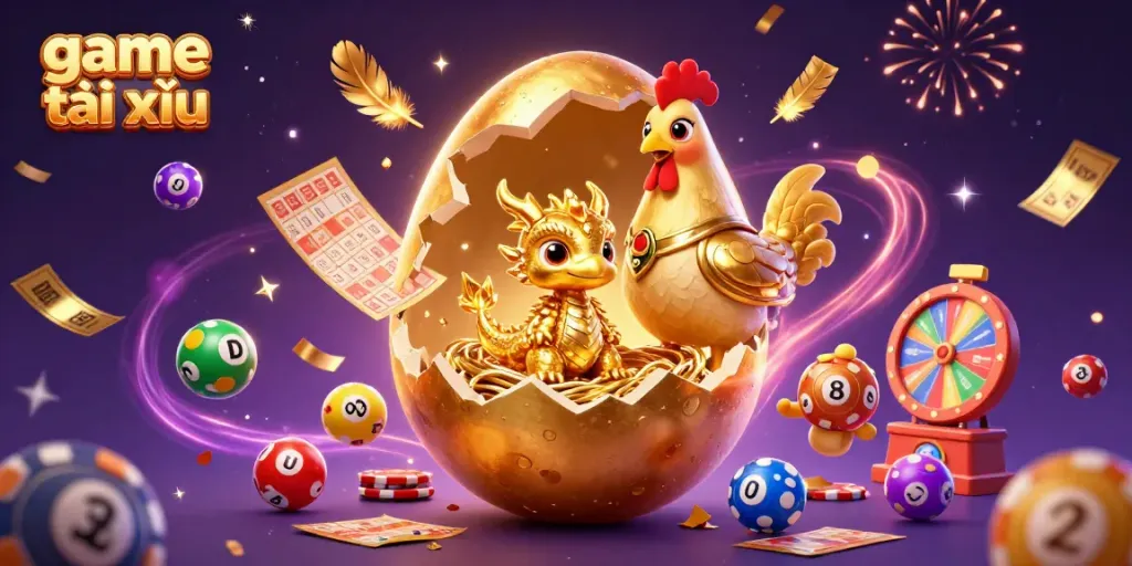 Experience the thrill of game tài xỉu with a vibrant scene showcasing a baby dragon and dynamic casino elements.