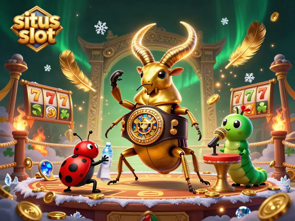 Spark excitement with situs slot's vibrant illustration featuring a golden stag beetle and lucky symbols.