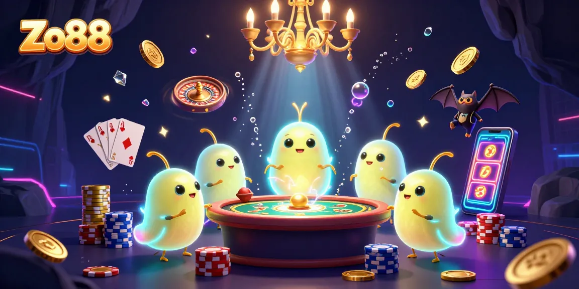 Win big at Zo88 with a vibrant cave casino scene featuring glowing characters and dynamic game elements.