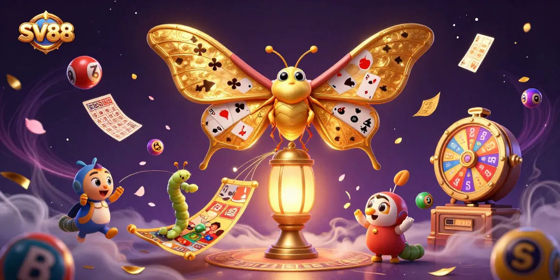 Engage with exhilarating SV88 gaming scenes featuring a majestic moth and dynamic lottery elements.