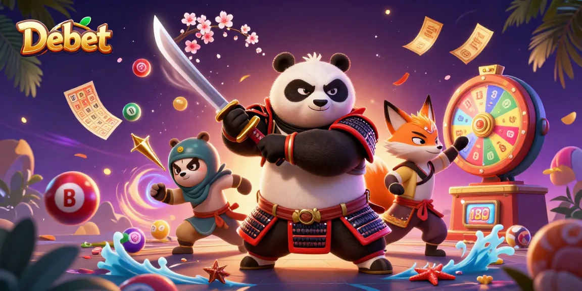 Engage in thrilling casino gameplay with Debet, featuring a samurai panda and magical elements.