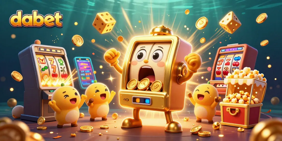Dabet slot machine celebrates a jackpot win as coins cascade down, creating an exciting casino atmosphere.