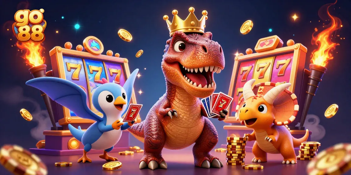 Experience thrilling gameplay at go 88 with a lively 3D cartoon scene featuring characters immersed in slot machine action.