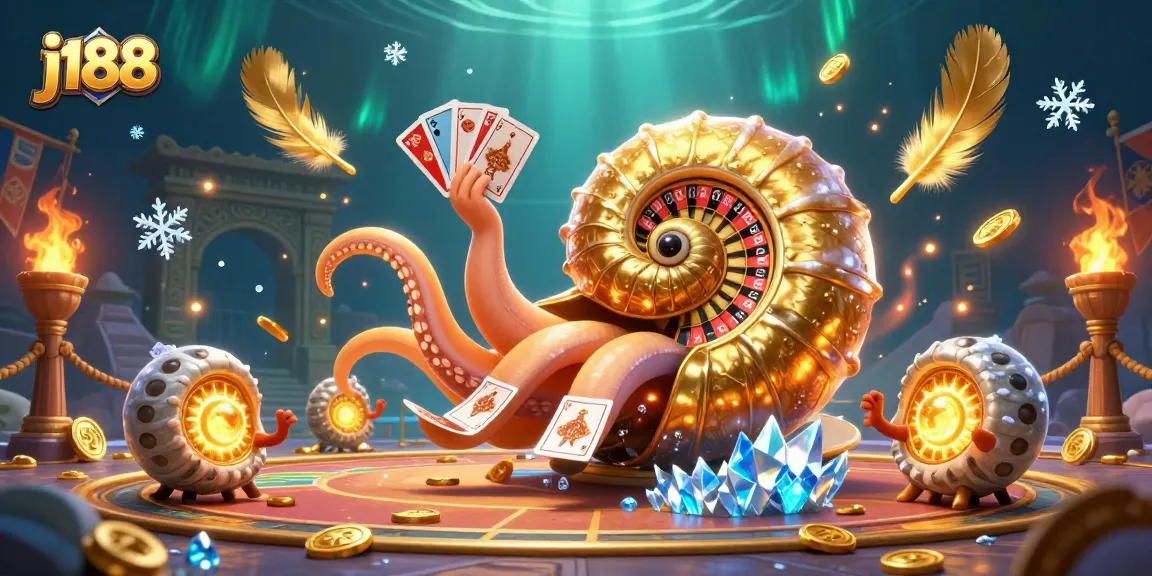 Experience excitement at j188 with a vibrant illustration showcasing unique casino elements and vibrant characters.