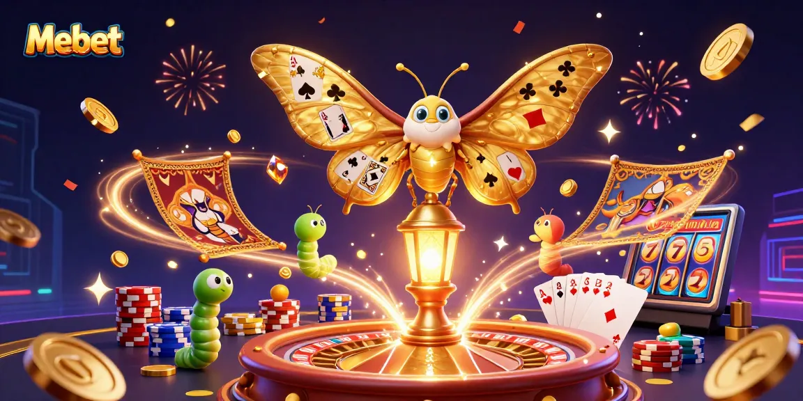 Mebet offers thrilling gaming with vibrant casino elements and golden motifs for online gamblers.