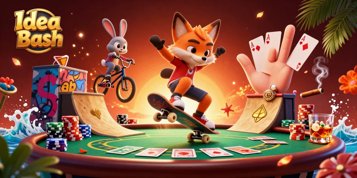 Join the thrilling gaming action at Idea Bash with cartoon characters showcasing poker fun.