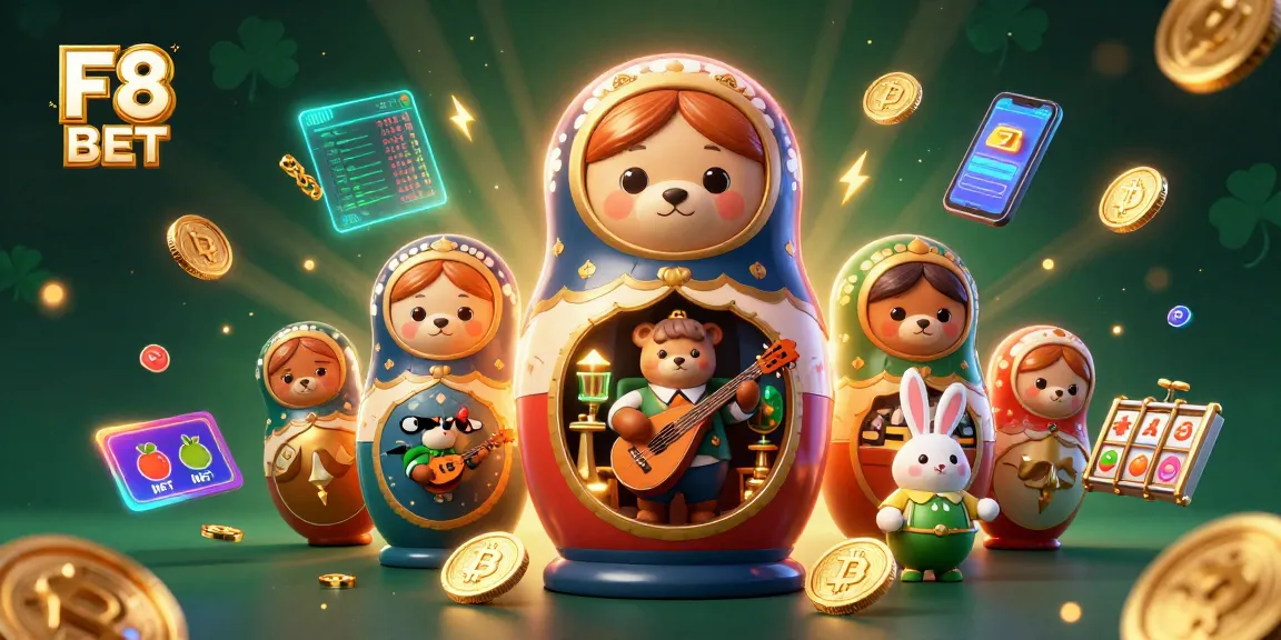 Experience F8 BET's vibrant casino atmosphere with cartoon bears and crypto elements