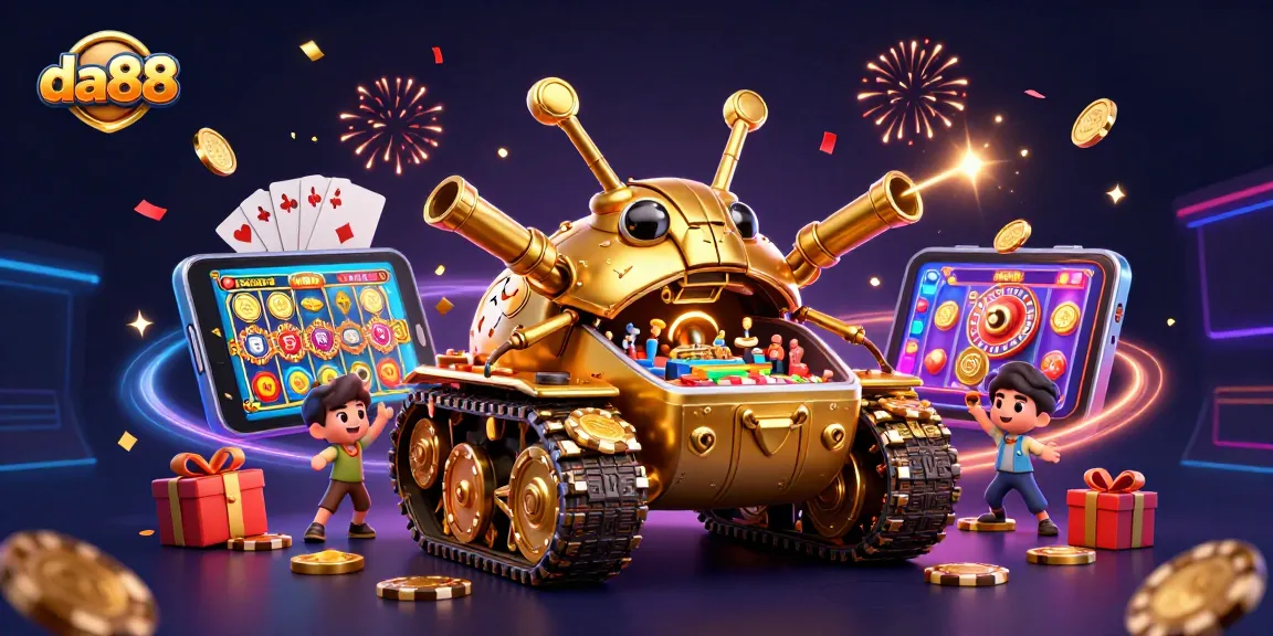 Experience the excitement of da88 casino games with a vibrant 3D illustration featuring a unique beetle tank.