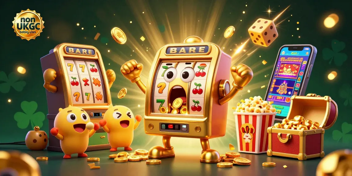 Experience the excitement of non UKGC betting sites with a golden slot machine hitting a jackpot.