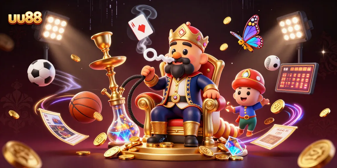 Experience thrilling games at uu88 with a fantastical caterpillar character amidst dynamic sports elements.